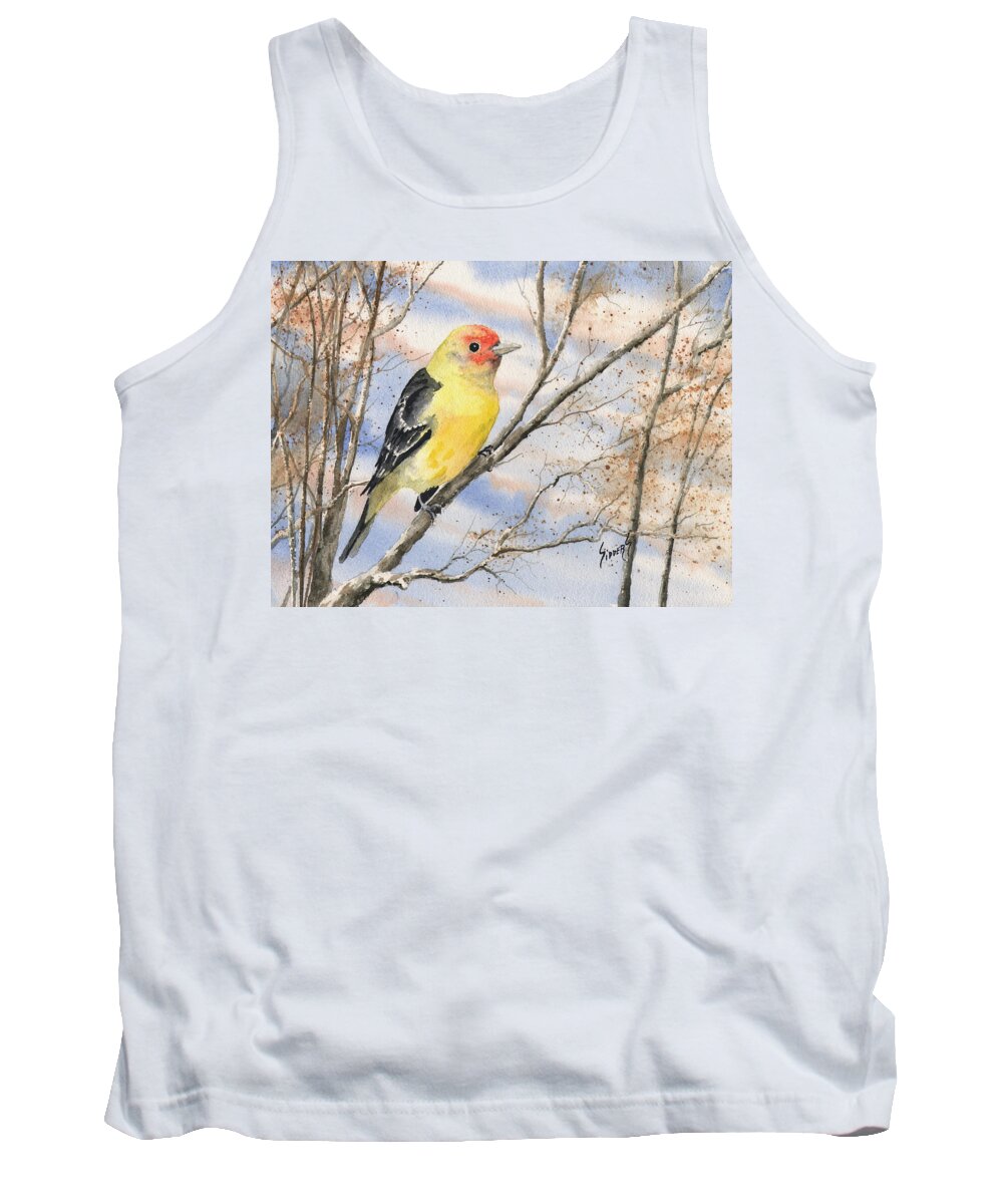 Yellow Tank Top featuring the painting Western Tanager by Sam Sidders