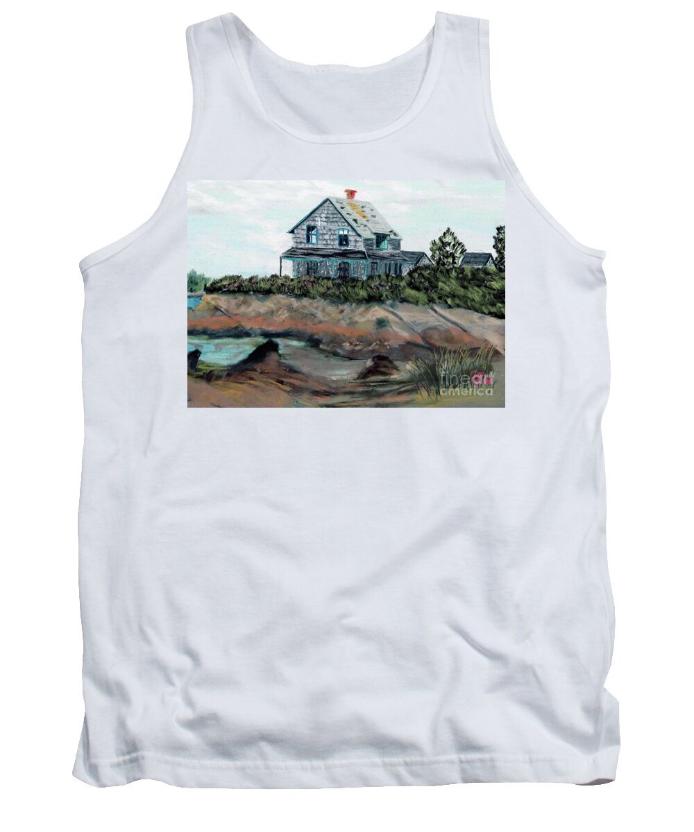 #whalesofaugust #cliffisland Tank Top featuring the painting Whales of August House by Francois Lamothe
