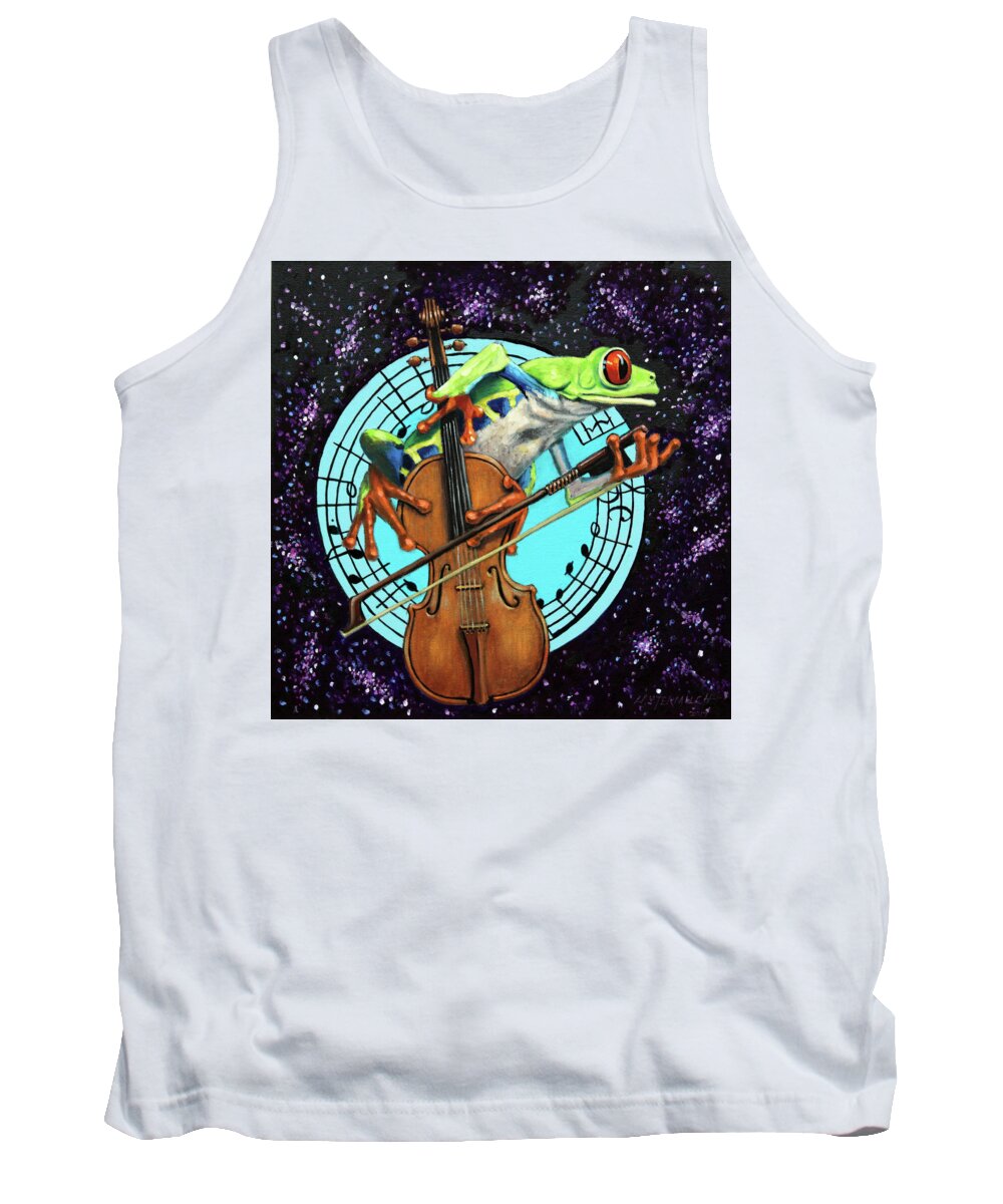 Violin Tank Top featuring the painting What's It All About Froggy? by John Lautermilch