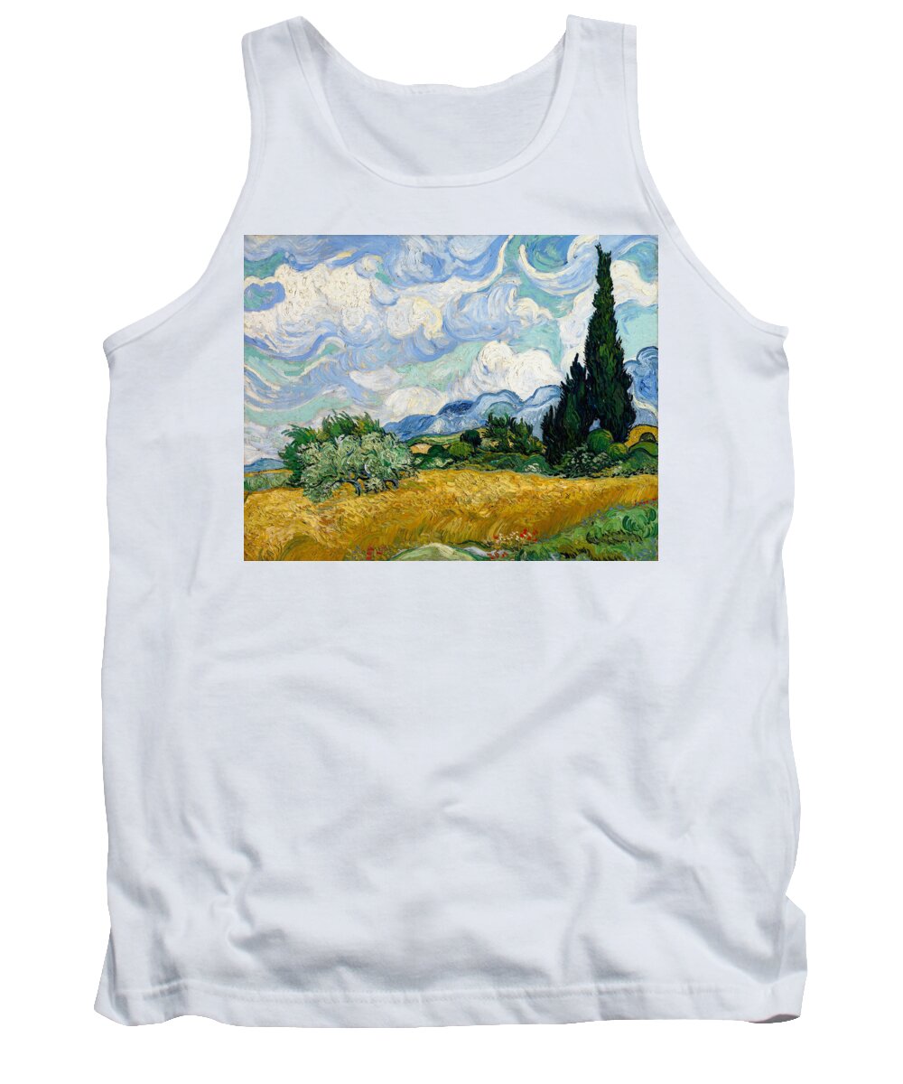 Van Gogh Tank Top featuring the painting Wheat Field with Cypresses, from 1889 by Vincent van Gogh