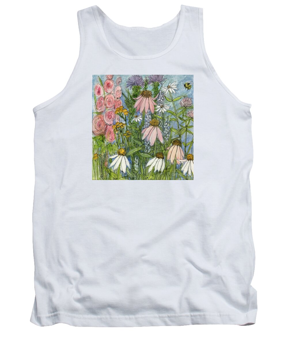 Nature Tank Top featuring the painting White Coneflowers in Garden by Laurie Rohner