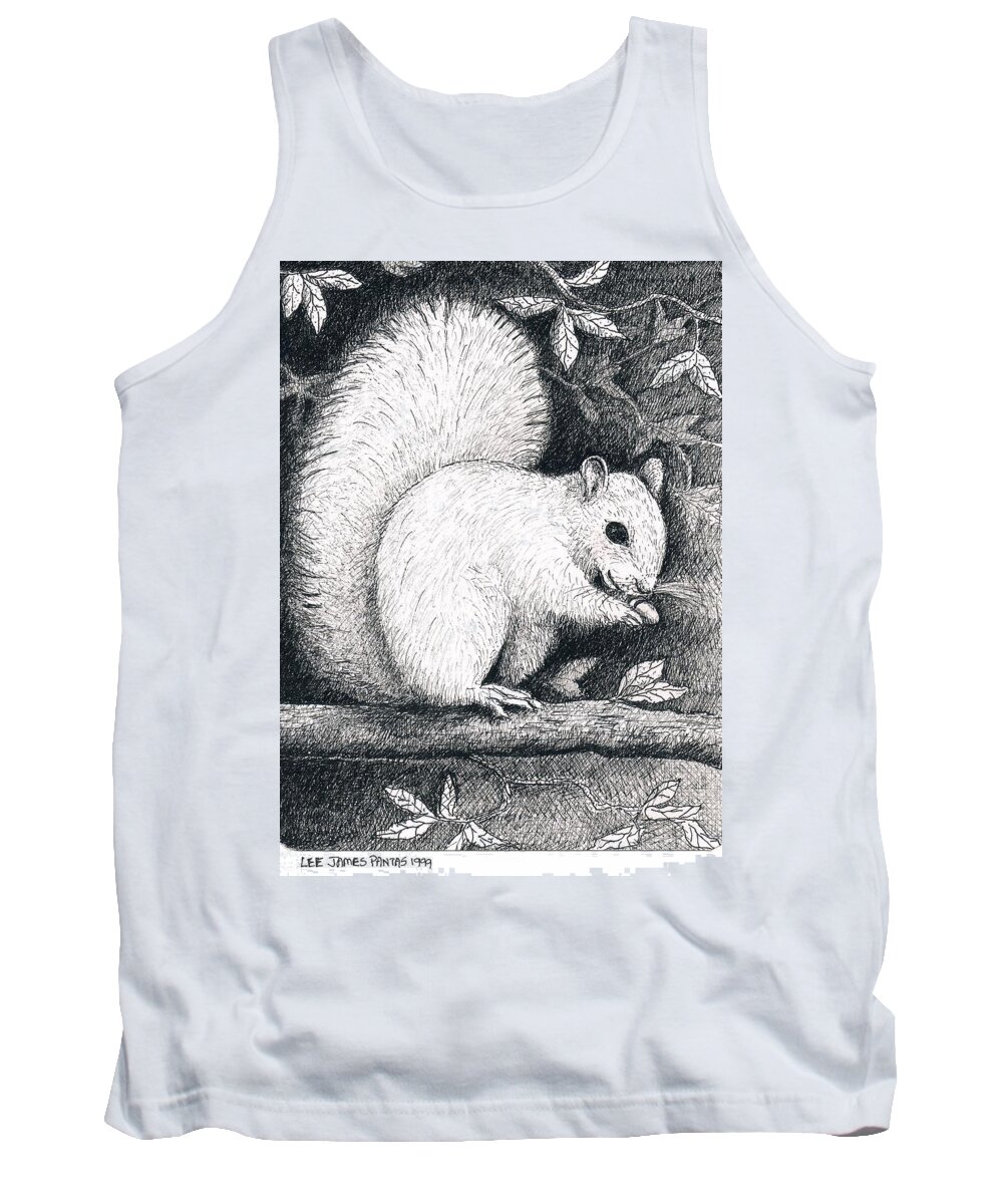 Squirrel Tank Top featuring the drawing White Squirrel by Lee Pantas