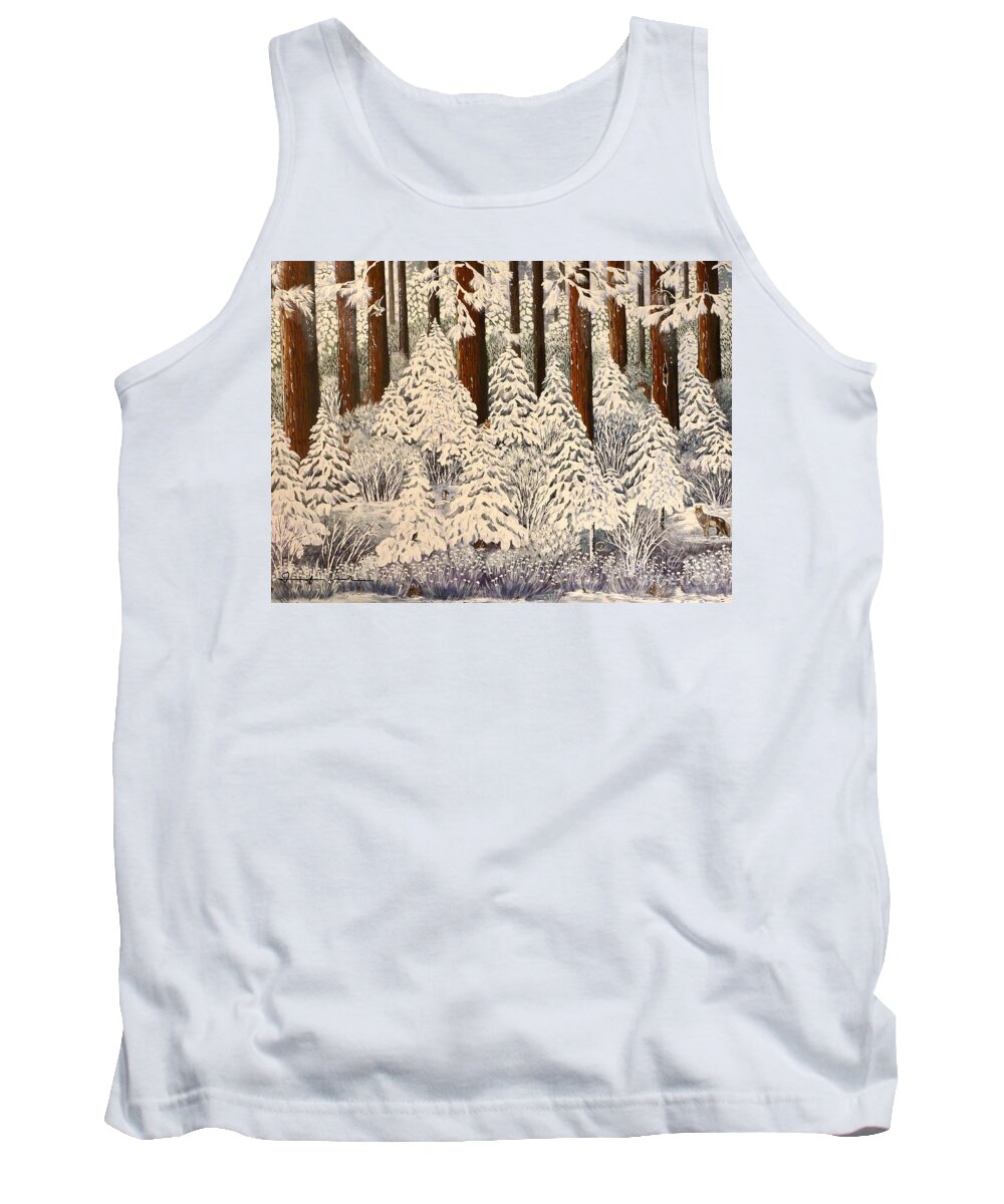 Snow Tank Top featuring the painting Whose woods these are I think I know					 by Jennifer Lake