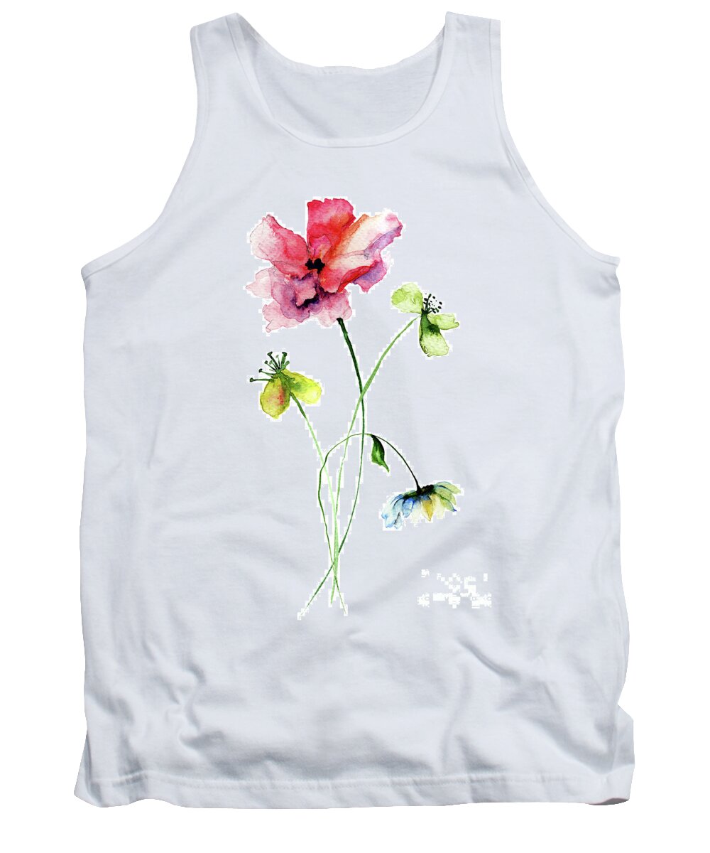 Watercolor Tank Top featuring the painting Wild flowers watercolor illustration by Regina Jershova