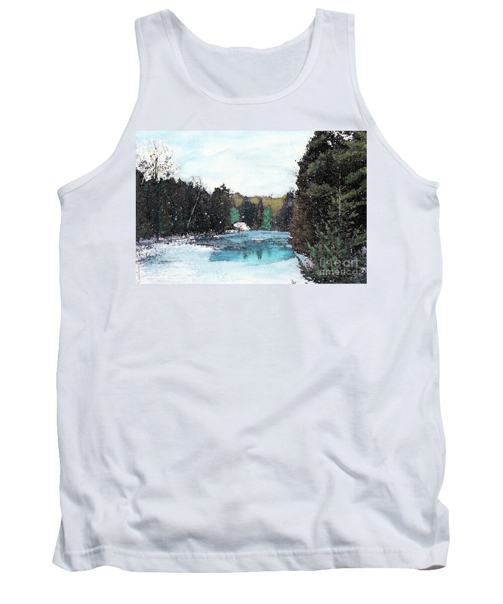 River Tank Top featuring the mixed media Winter in Kalkaska by Desiree Paquette