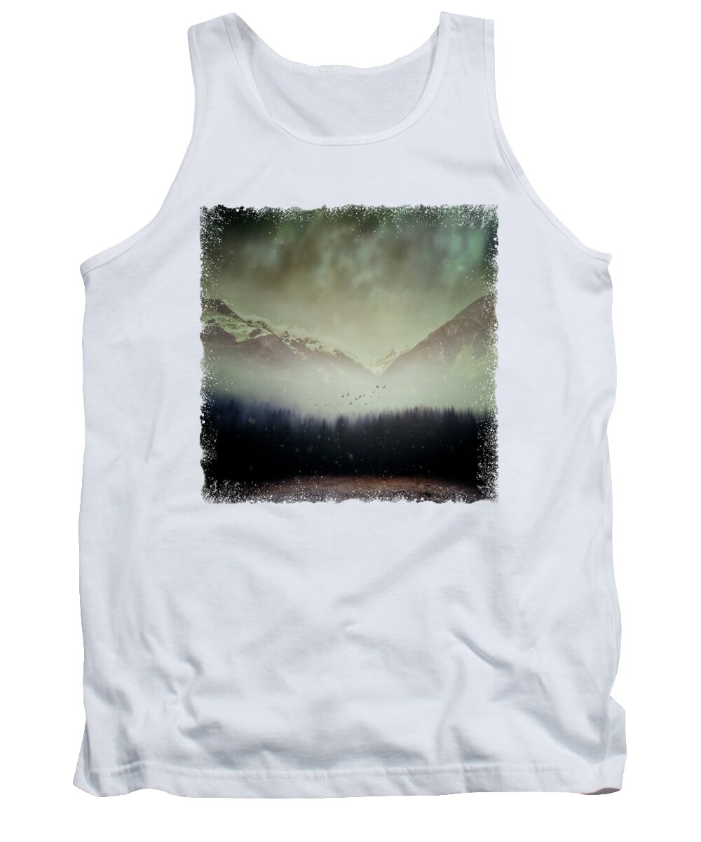 Winter Landscape Fantasy Mountains Forest Snow Surreal Dream Tank Top featuring the digital art Winter Shade by Katherine Smit