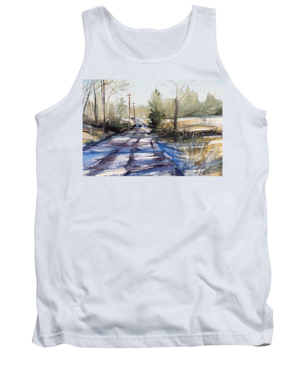 Upstate Tank Top featuring the painting Winter Shadows by Judith Levins