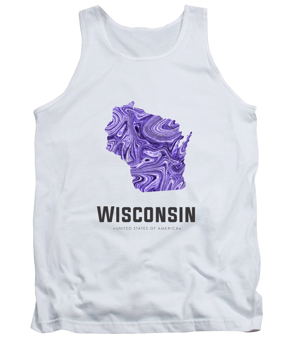 Wisconsin Tank Top featuring the mixed media Wisconsin Map Art Abstract in Violet by Studio Grafiikka