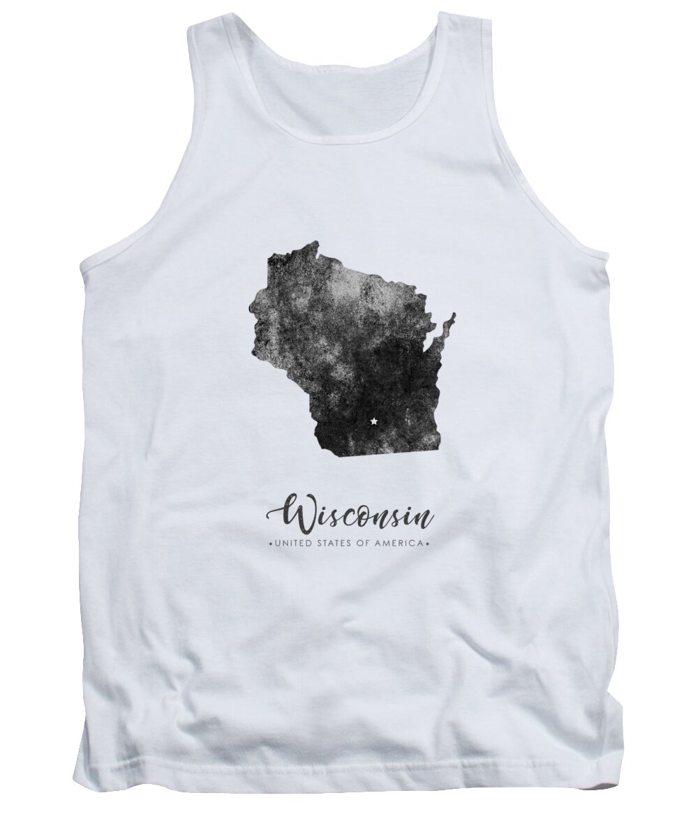 Wisconsin Tank Top featuring the mixed media Wisconsin State Map Art - Grunge Silhouette by Studio Grafiikka