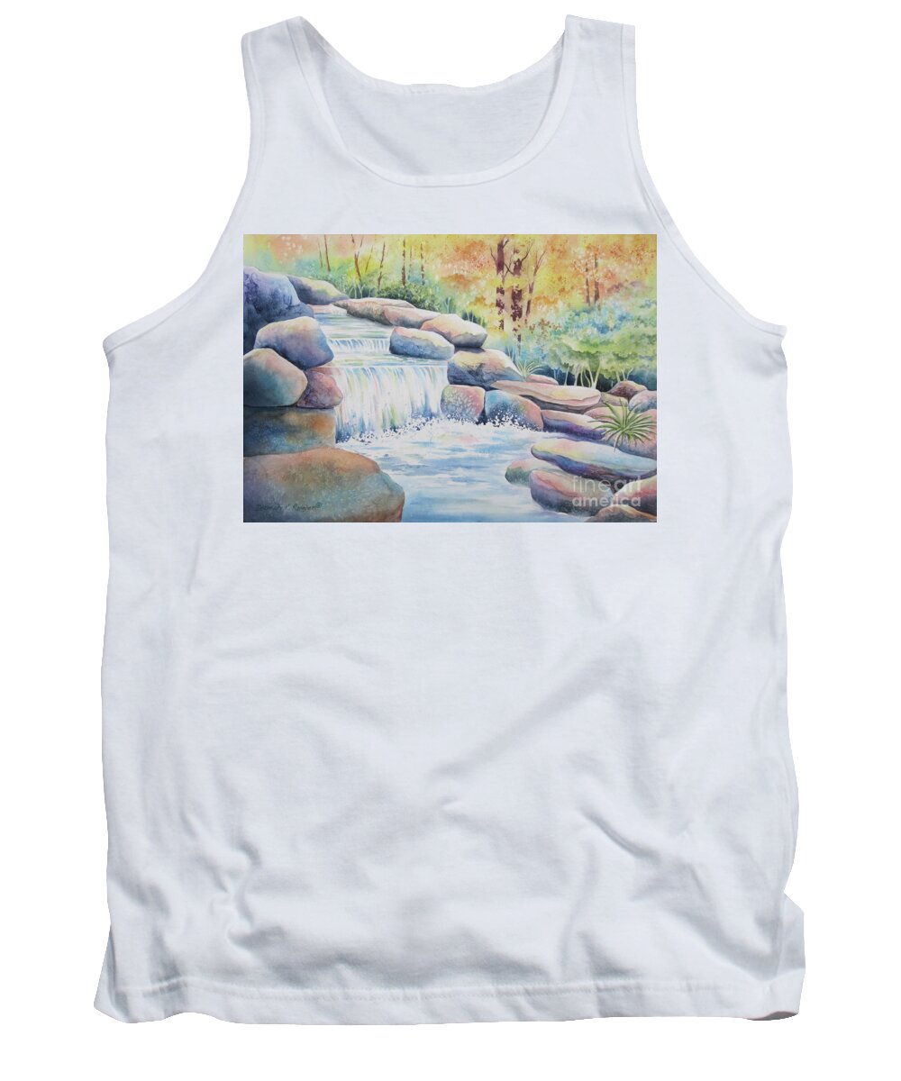 Waterfall Tank Top featuring the painting Woodland Falls by Deborah Ronglien