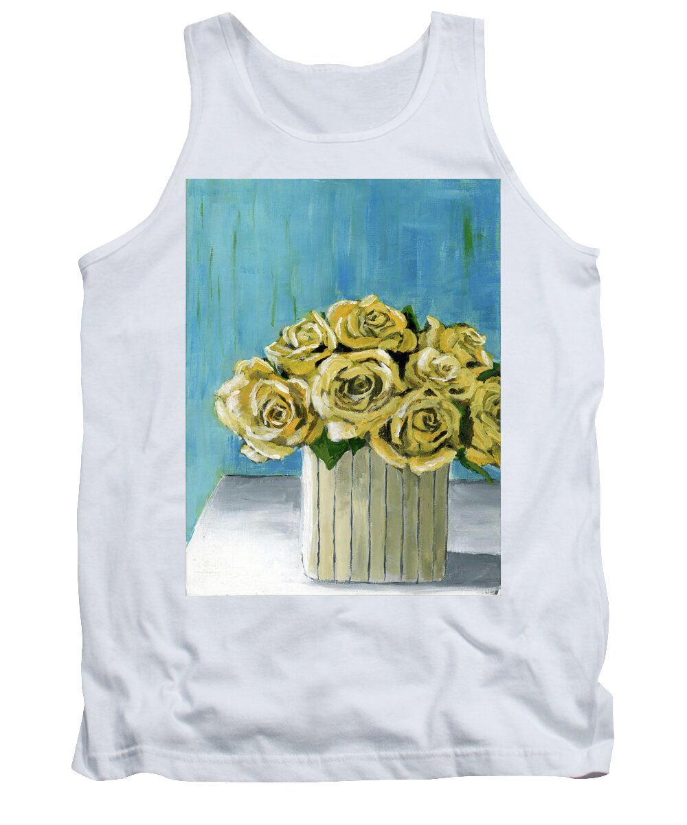 Roses Tank Top featuring the painting Yellow Roses In Vase by Debbie Brown