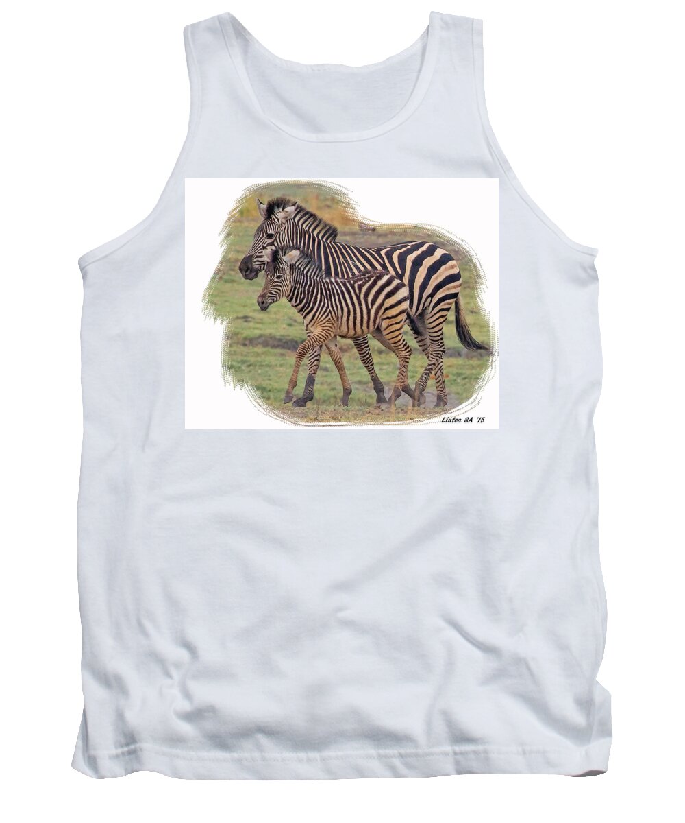 Zebra Tank Top featuring the digital art Zebra Mare And Foal by Larry Linton