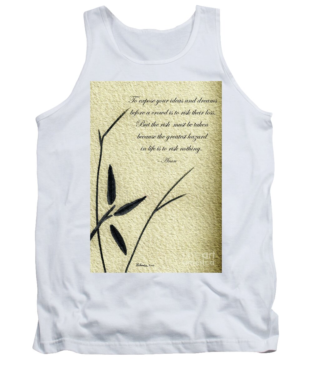 Abstract Tank Top featuring the mixed media Zen Sumi 4n Antique Motivational Flower Ink on Watercolor Paper by Ricardos by Ricardos Creations
