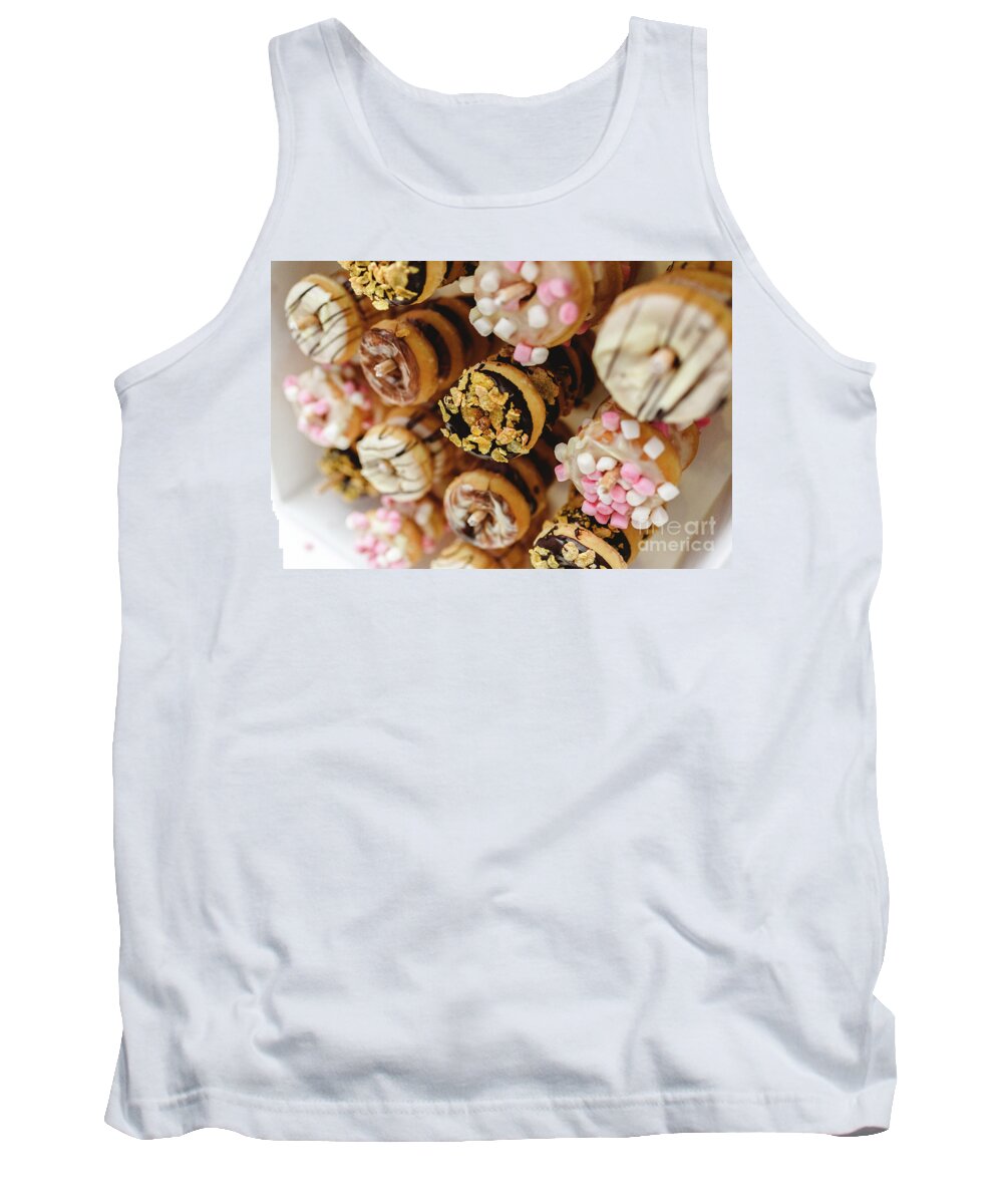Addict Tank Top featuring the photograph Donuts of different flavors, to put on an unhealthy diet #1 by Joaquin Corbalan