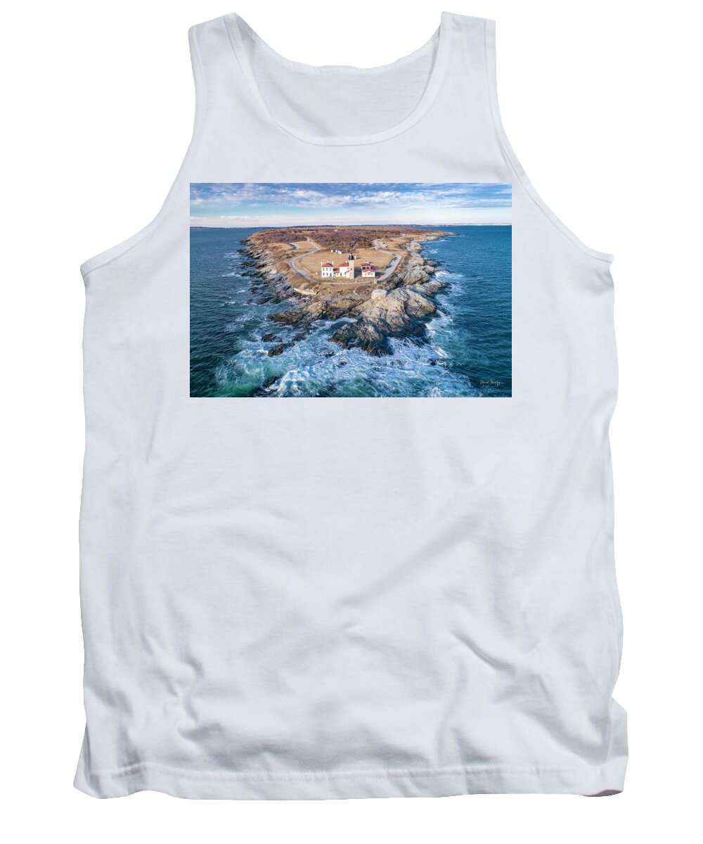 Beaver Tail Lighthouse Tank Top featuring the photograph Beaver Tail Lighthouse #2 by Veterans Aerial Media LLC