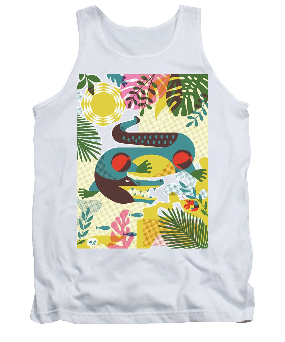 Alligator Tank Top featuring the drawing Alligator #7 by CSA Images