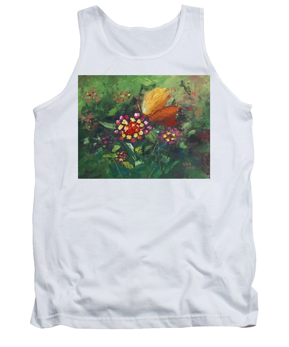 Butterfly Tank Top featuring the painting A butterfly on Lantana by Helian Cornwell