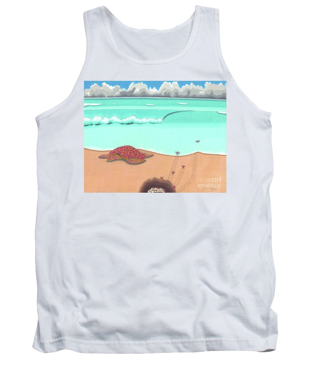 Turtle Tank Top featuring the drawing A New Beginning by John Wiegand