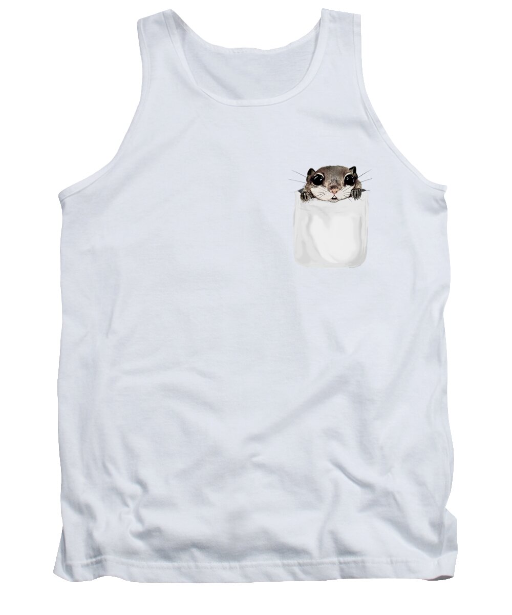 Flying Squirrel Tank Top featuring the drawing Flying Squirrel In My Pocket White by Trinket's Legacy