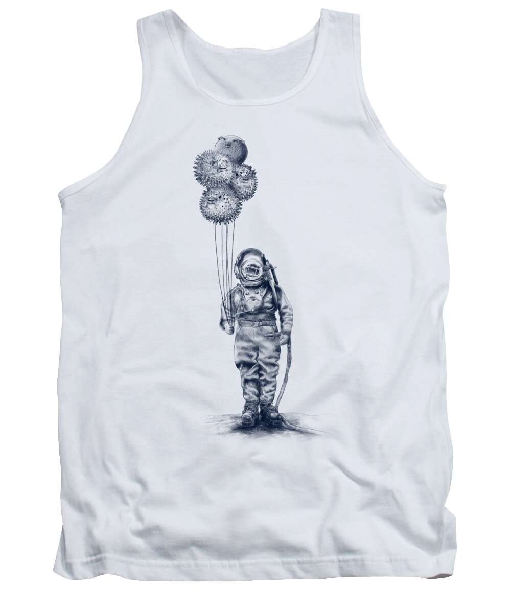 Pen And Ink Tank Top featuring the drawing Balloon Fish option by Eric Fan