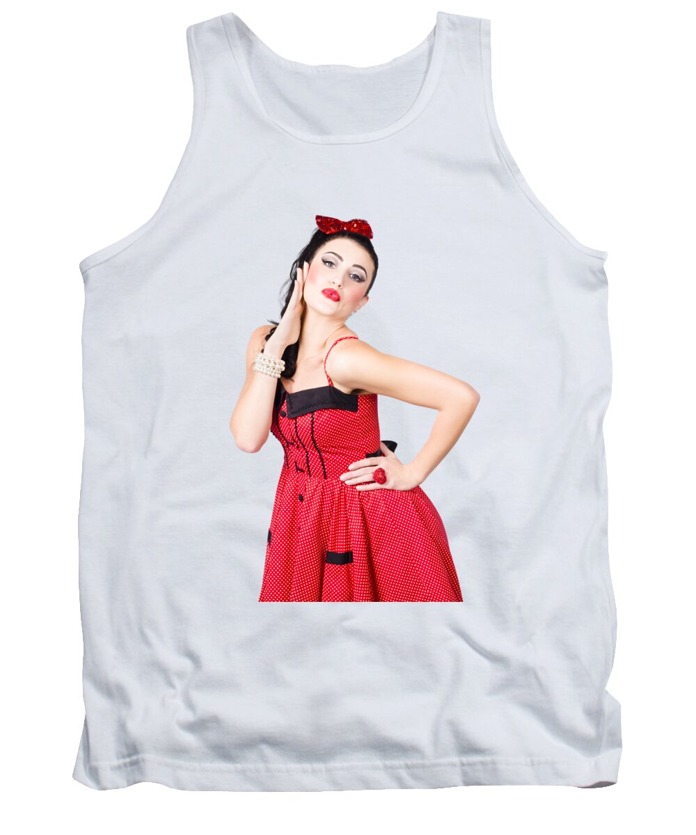 Makeup Tank Top featuring the photograph Beautiful young pin-up woman in retro fashion by Jorgo Photography