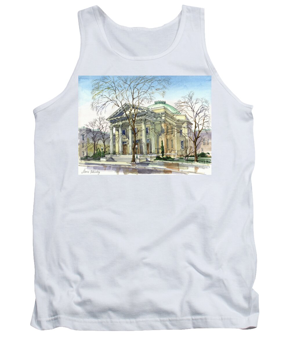 Beth Ahabah; Synagogue; Sunny; Spring; Architecture; Building; Celebrating Jewish Holiday; Jewish; Watercolor; Painting; Maria Rabinky; Rabinky; Rabinsky Tank Top featuring the painting Beth Ahahah by Maria Rabinky