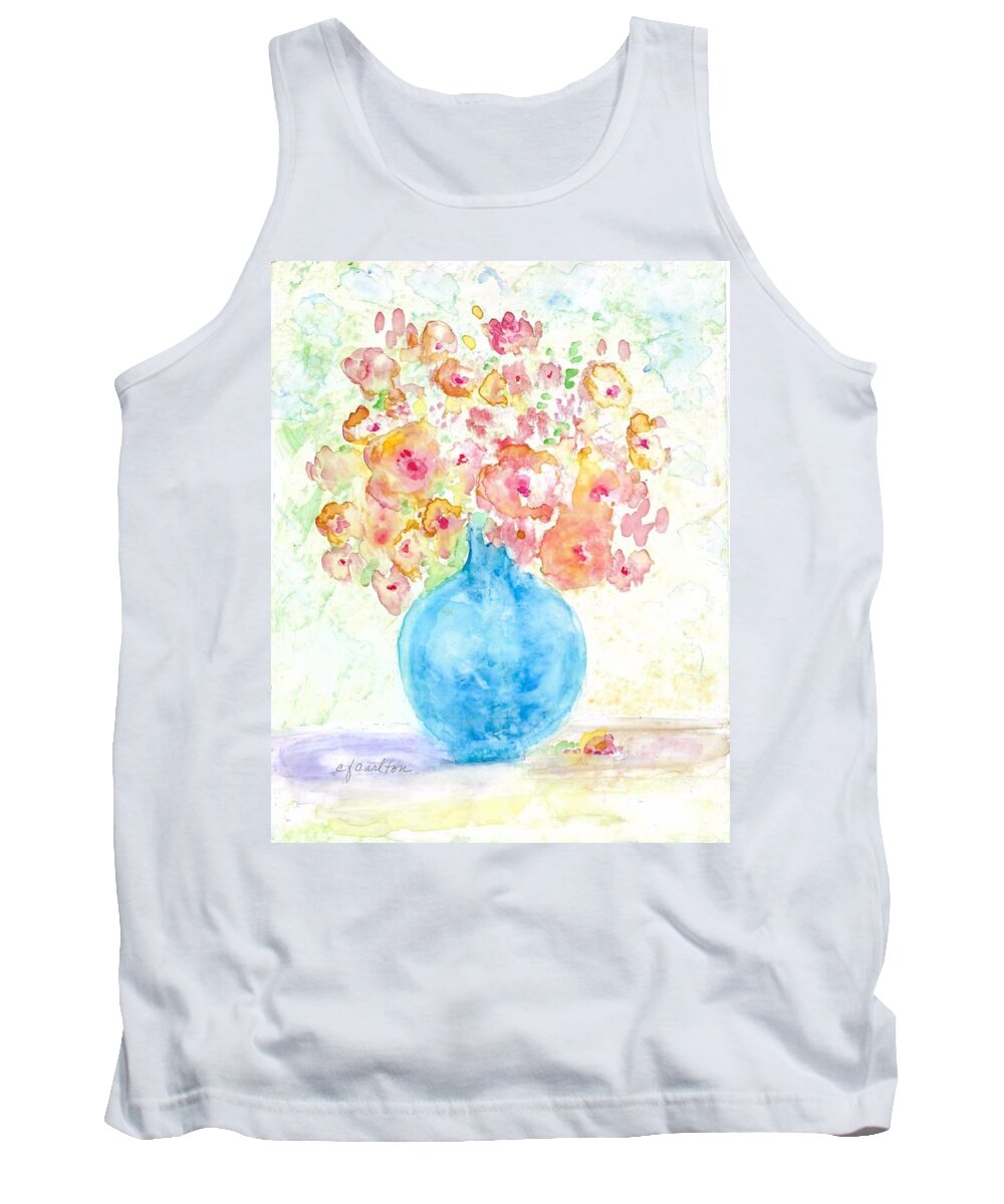 Blue Tank Top featuring the painting Blue Vase with Flowers by Claudette Carlton