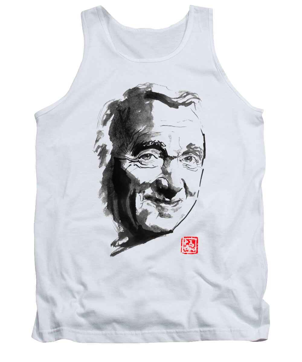 Charles Aznavourn Tank Top featuring the drawing Charles Aznavour by Pechane Sumie