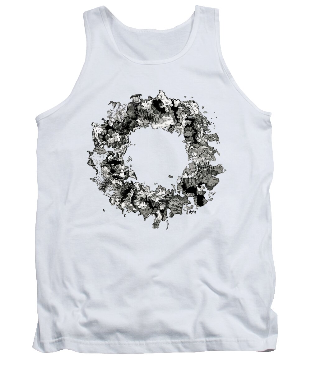 Monochrome Tank Top featuring the drawing Circlescape by Valerie DeCoy