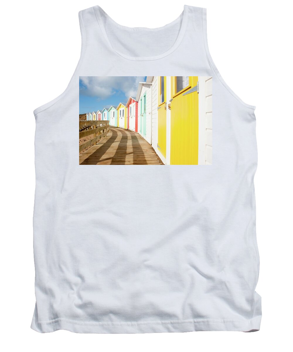 Beach Huts Tank Top featuring the photograph Colourful Bude Beach Huts by Helen Jackson