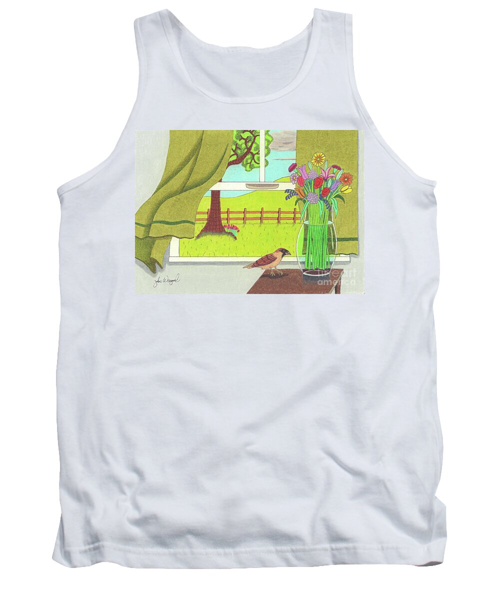 Spring Day Tank Top featuring the drawing Cool Breeze by John Wiegand