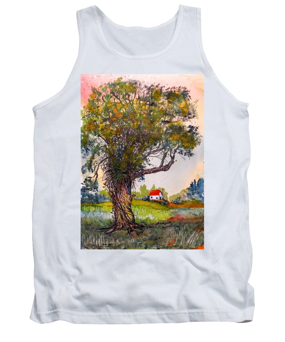 Old Tree Tank Top featuring the painting Country Back Roads by Mike Benton