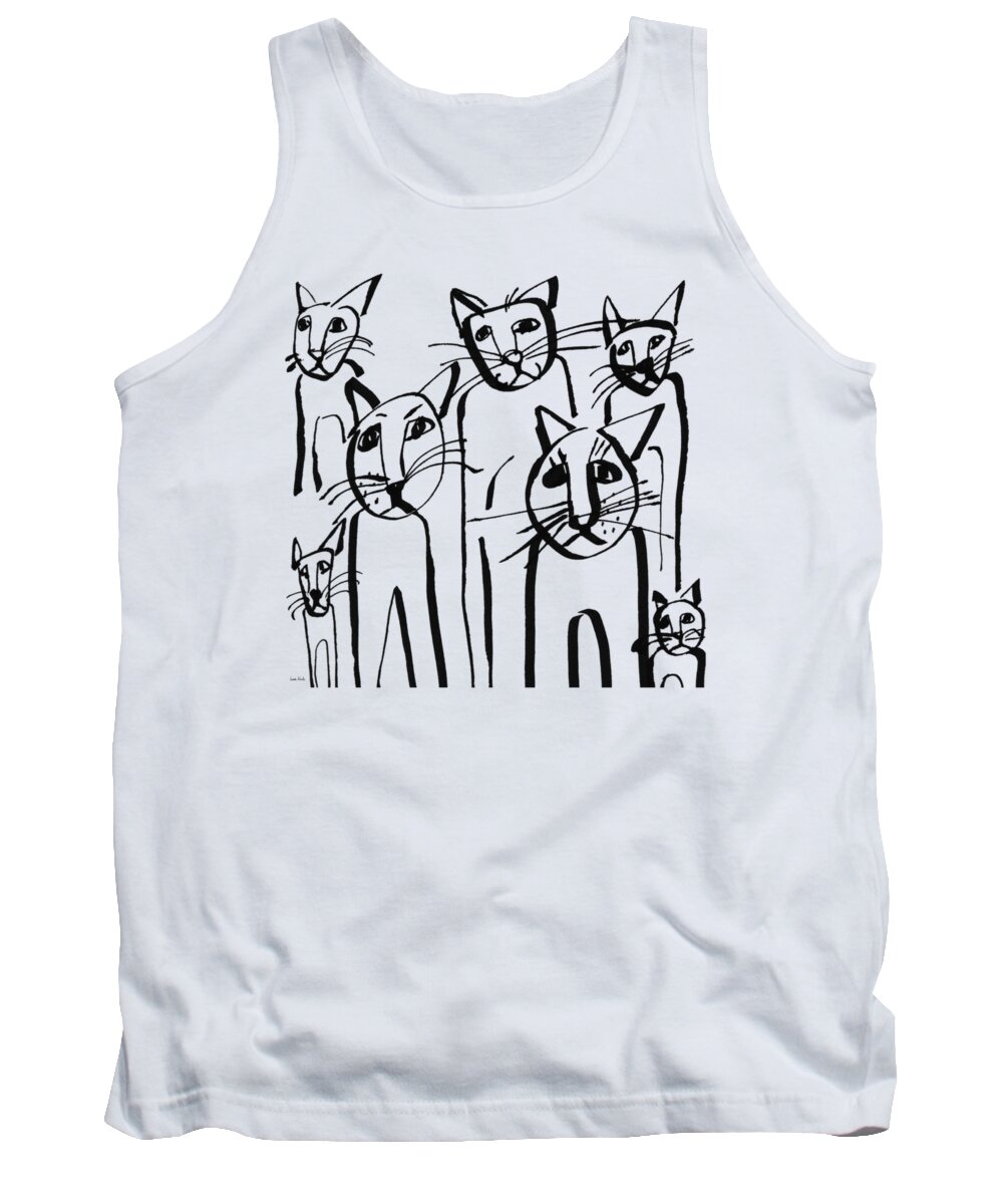 Cats Tank Top featuring the drawing Curious Cats- Art by Linda Woods by Linda Woods
