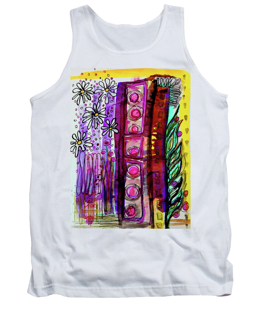 Field Tank Top featuring the mixed media Daisy Field by Mimulux Patricia No