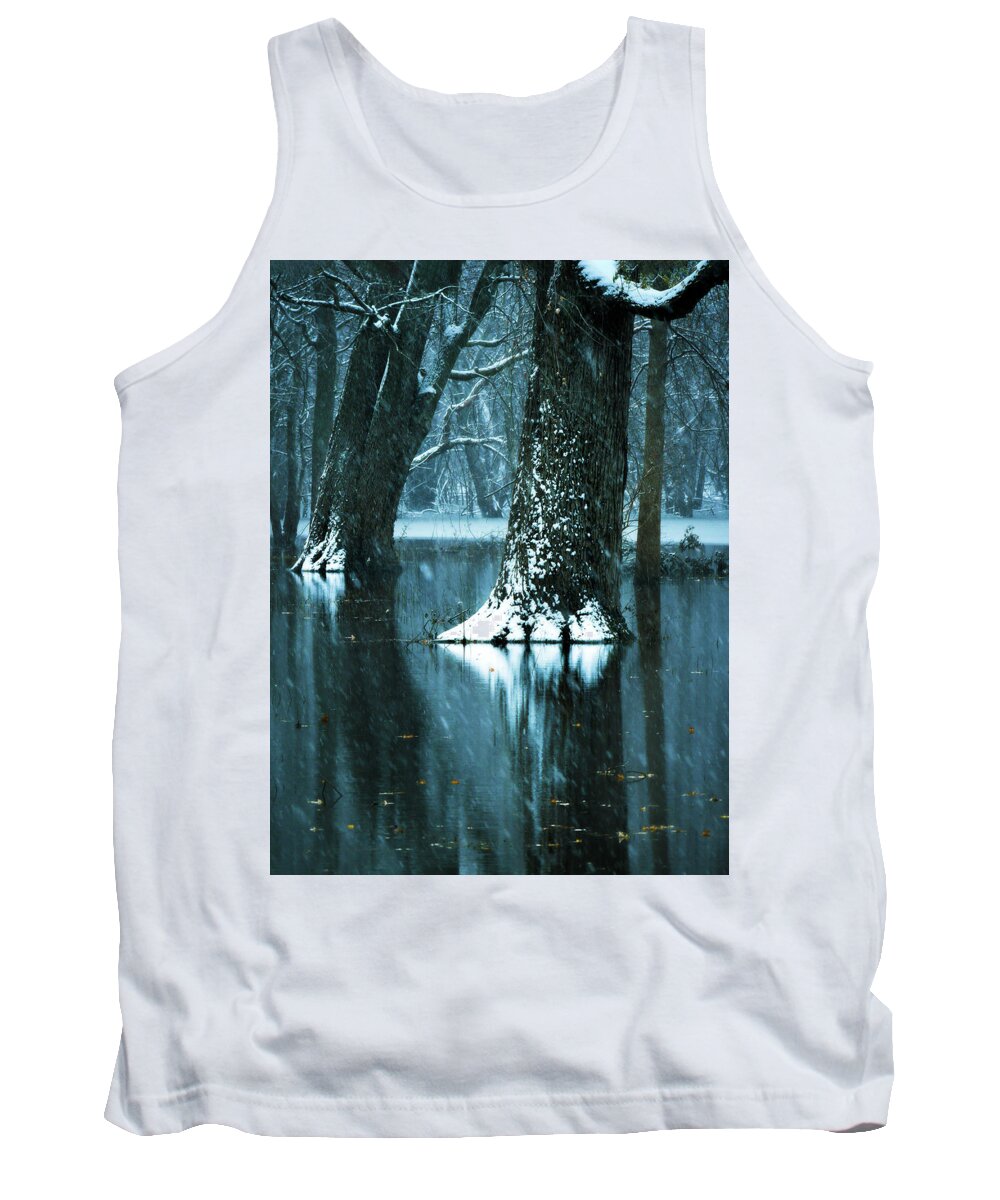Water Tank Top featuring the photograph Dark Forest Reflections by Sandra J's