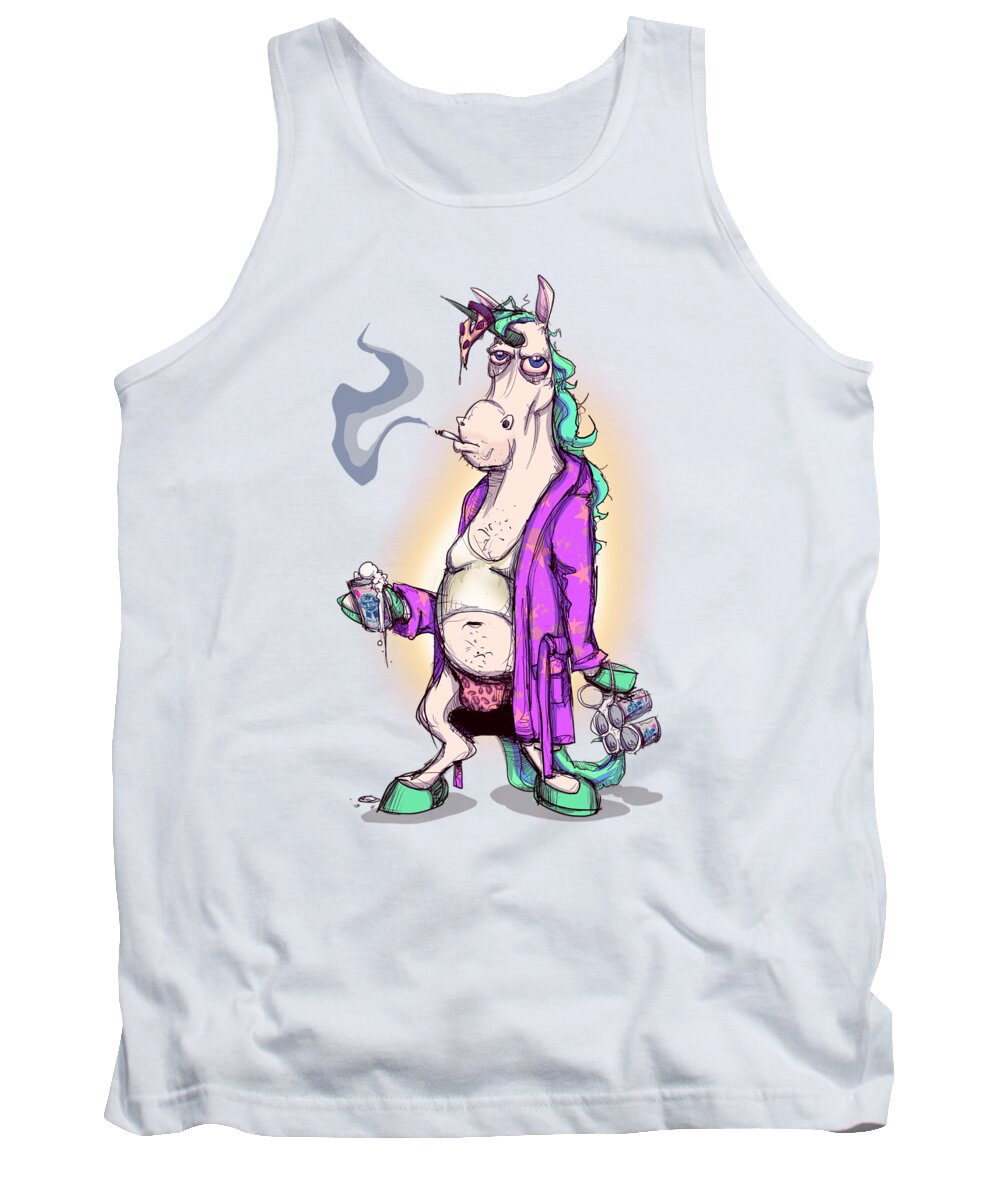 Unicorn Tank Top featuring the drawing Dontgiveafukacorn by Ludwig Van Bacon