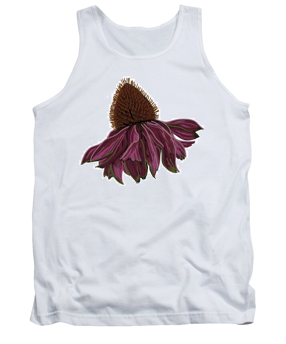 Echinacea Flower Tank Top featuring the drawing Echinacea on White by Joan Stratton