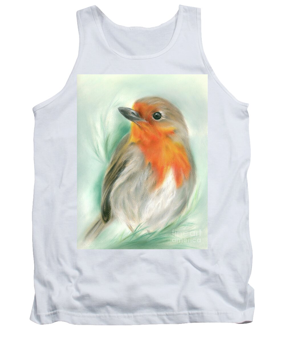 European Robin Tank Top featuring the painting European Robin with Pine by MM Anderson