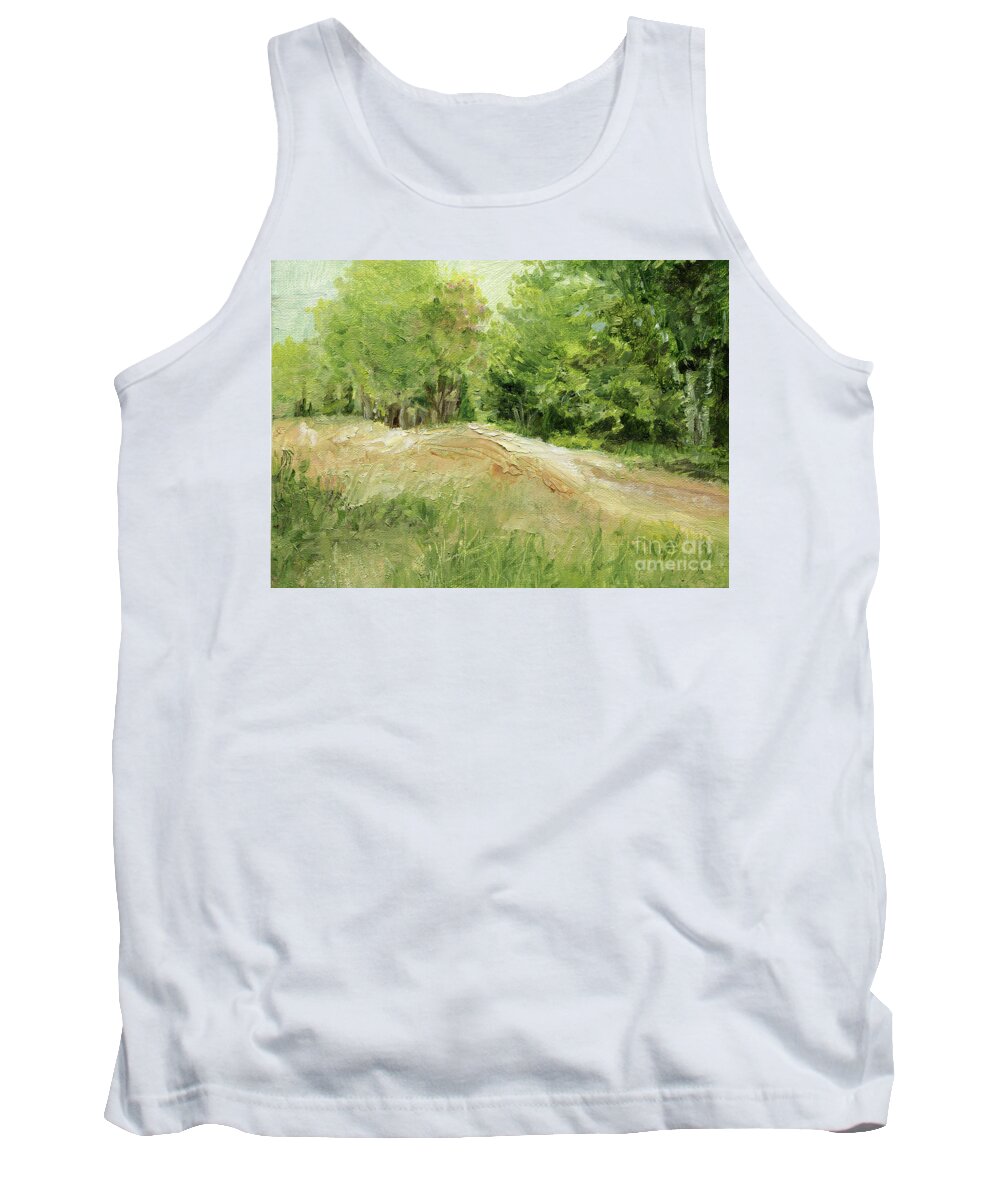 Original Painting Tank Top featuring the painting Woodland Trees and Dirt Road by Laurie Rohner