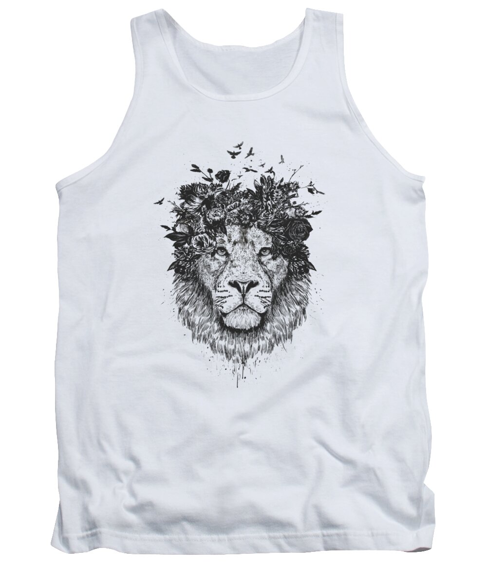 Lion Tank Top featuring the drawing Floral lion by Balazs Solti