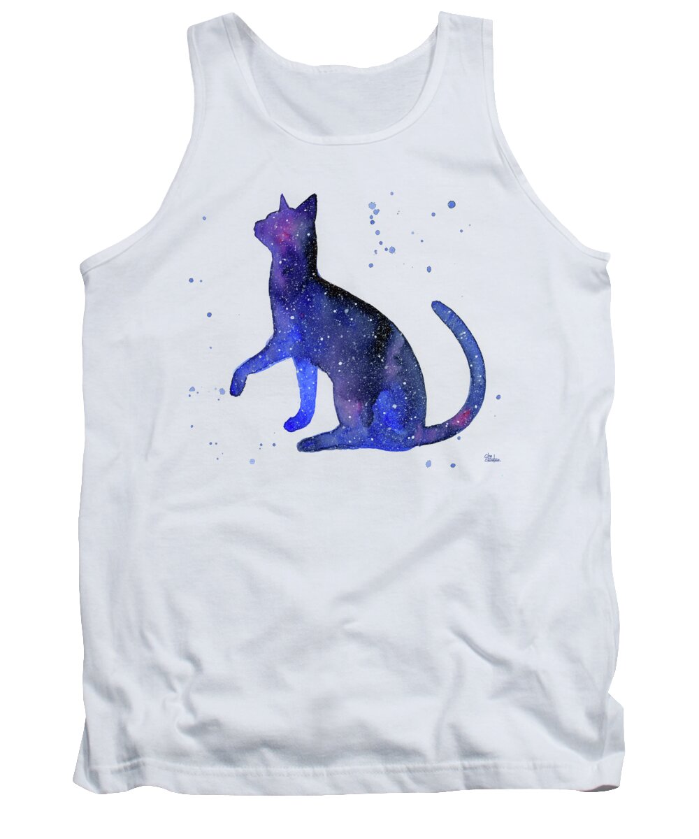 Galaxy Tank Top featuring the painting Galaxy Cat by Olga Shvartsur