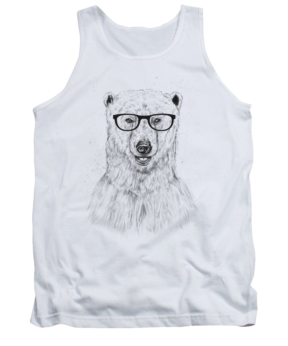 Bear Tank Top featuring the drawing Geek bear by Balazs Solti