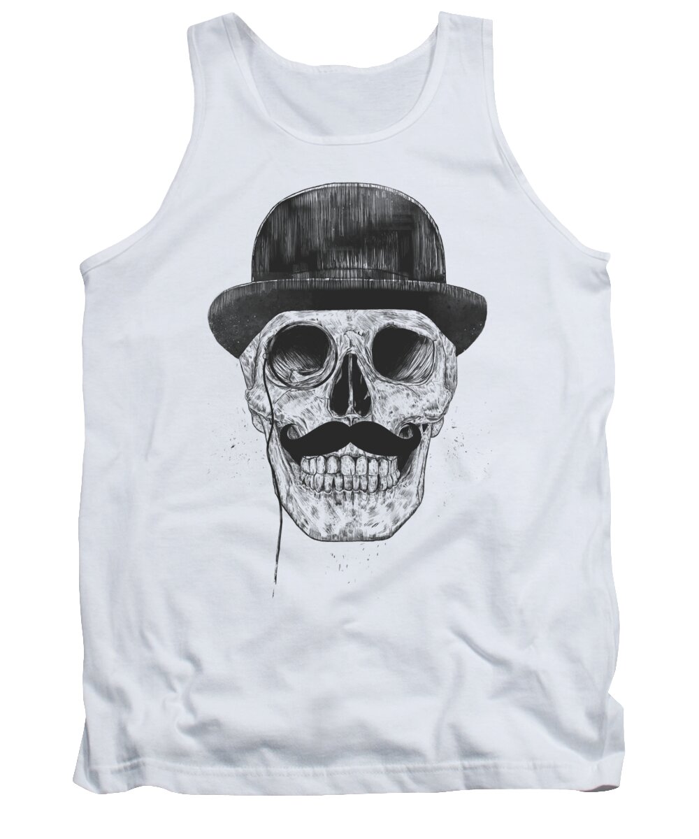 Skull Tank Top featuring the drawing Gentlemen never die by Balazs Solti