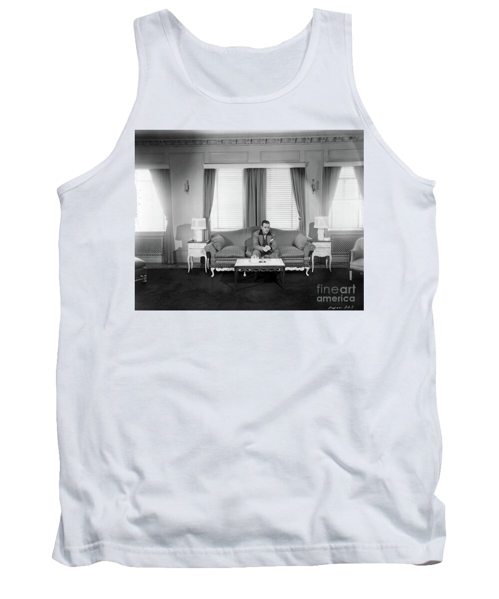 George Raft Tank Top featuring the photograph George Raft at the El Royale Apartments 1936 by Sad Hill - Bizarre Los Angeles Archive