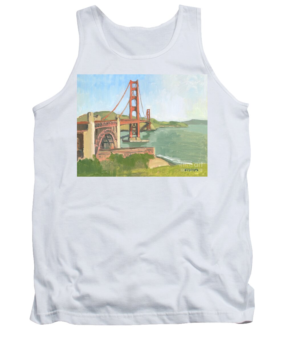 Golden Gate Bridge Tank Top featuring the painting Golden Gate Bridge San Francisco California by Paul Strahm