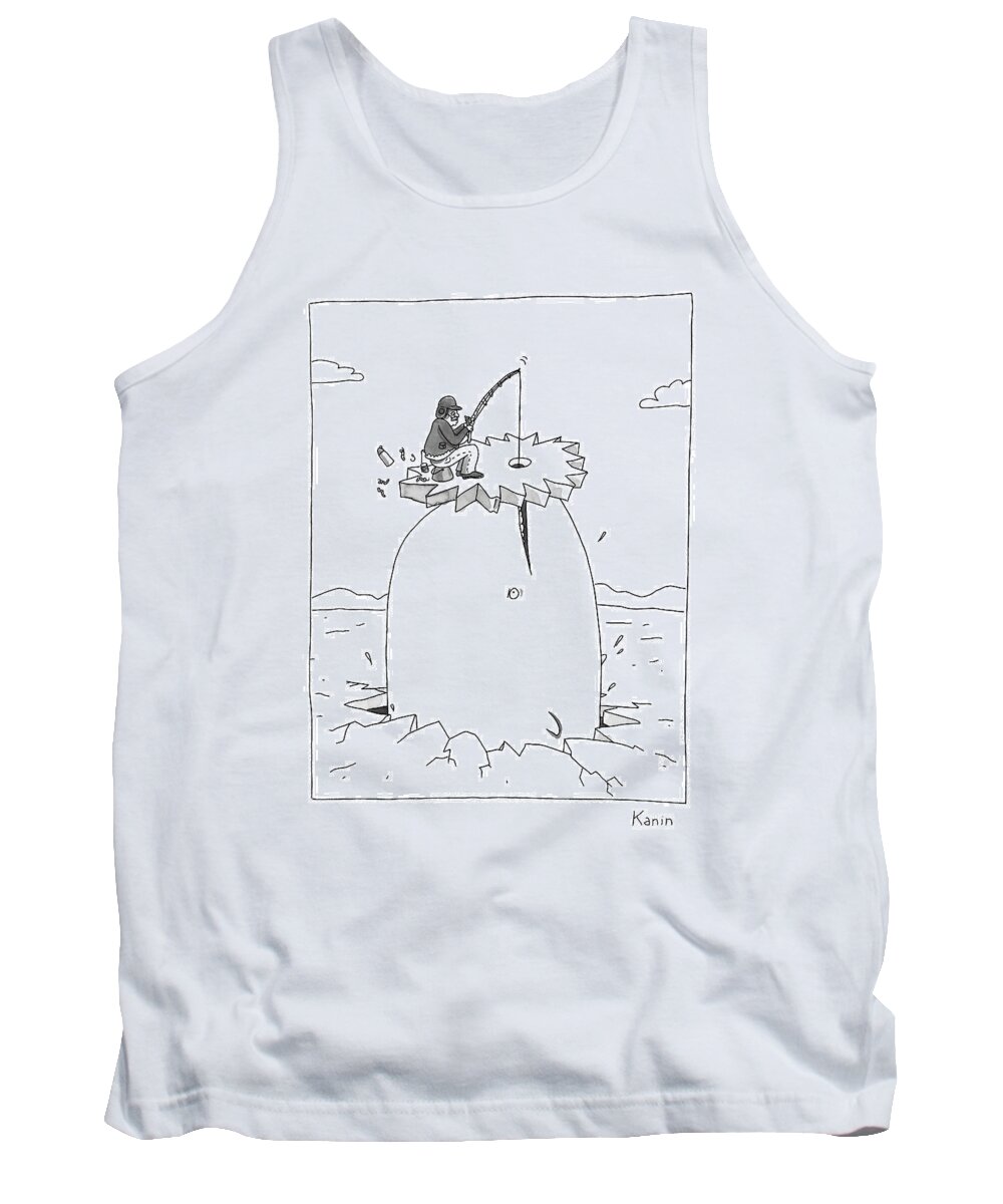 Captionless Tank Top featuring the drawing Gone Fishing by Zachary Kanin