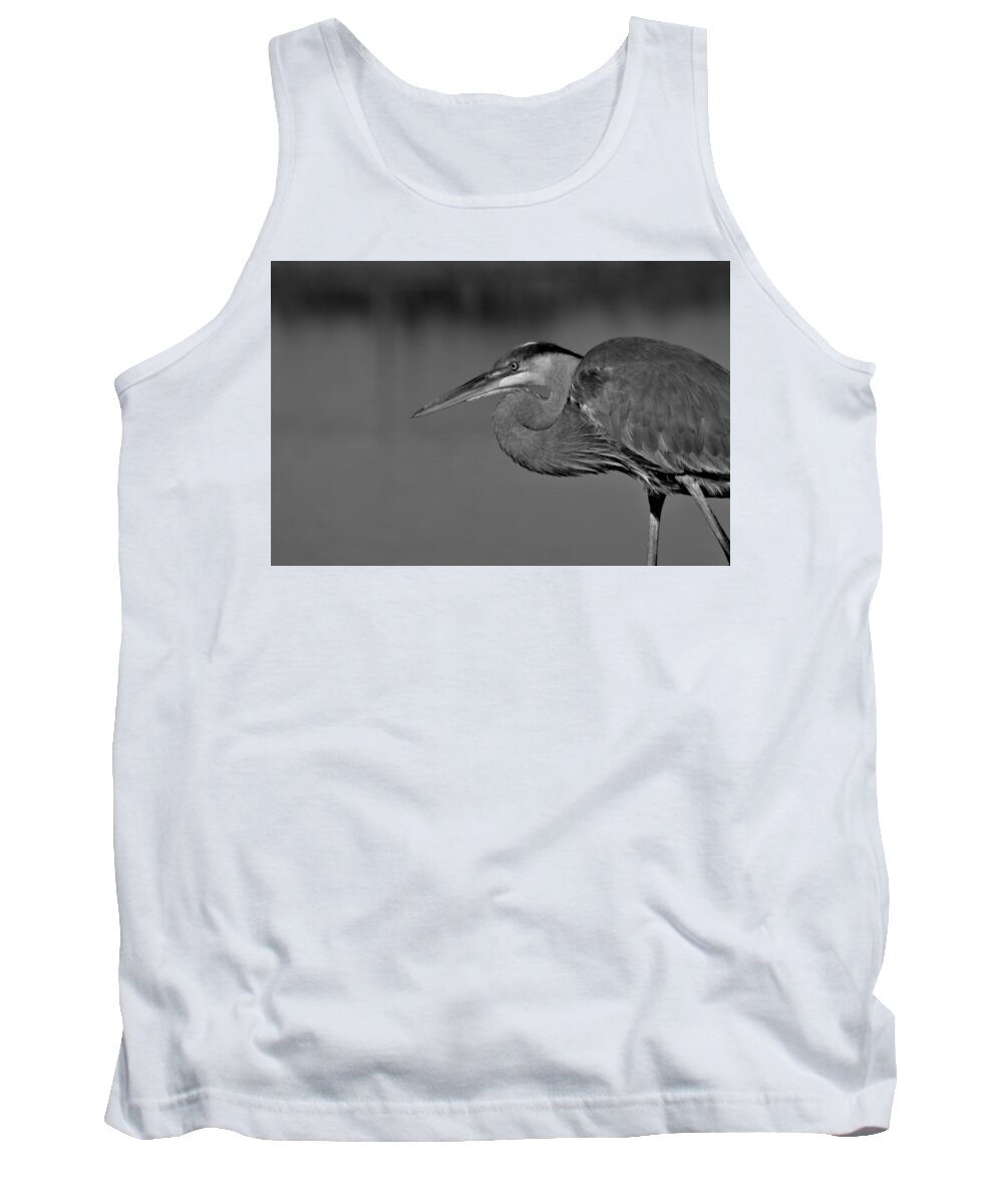 Great Blue Heron In Black And White Tank Top featuring the photograph Great Blue Heron in Black and White by Warren Thompson