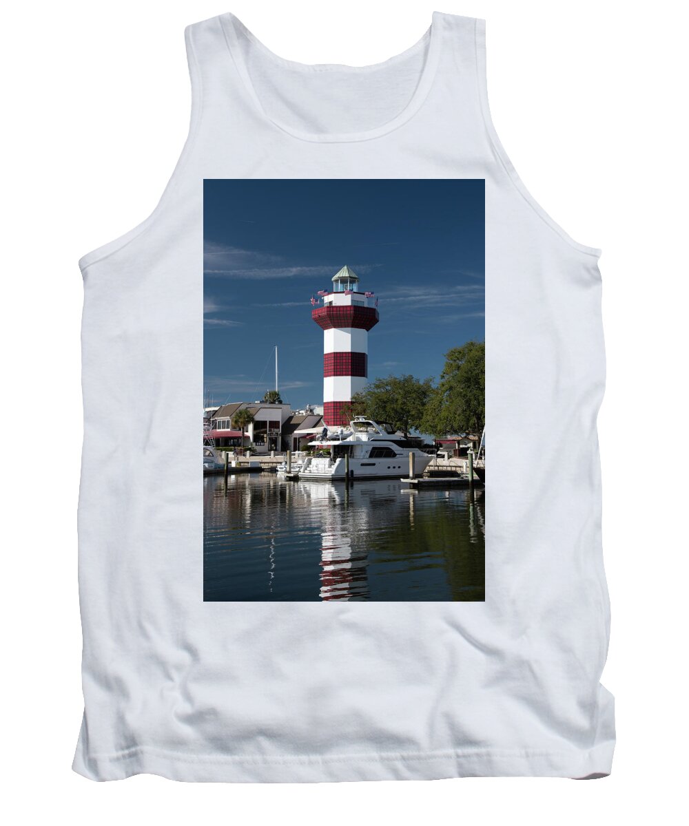 Harbour Town Tank Top featuring the photograph Harbour Town Lighthouse on Christmas Morning 2018 No. 1063 by Dennis Schmidt
