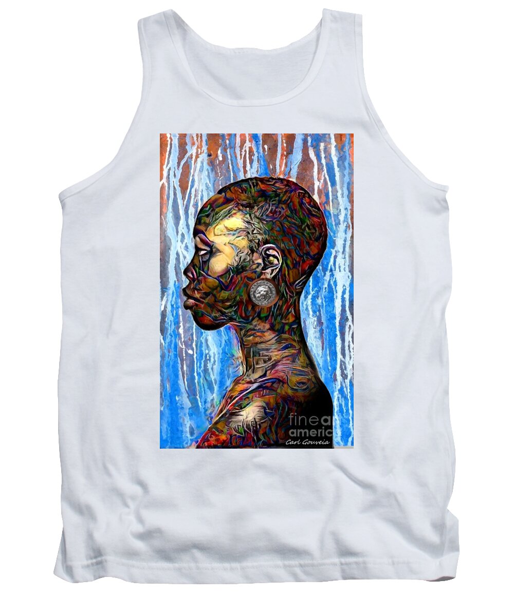 Pop Tank Top featuring the mixed media Her Story by Carl Gouveia