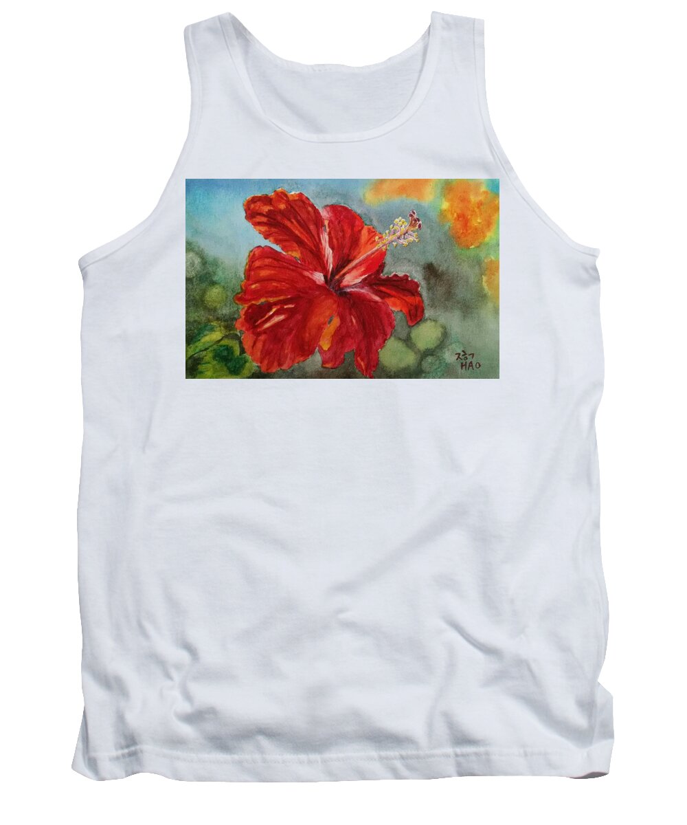 Hibiscus Tank Top featuring the painting Red Hibiscus by Helian Cornwell
